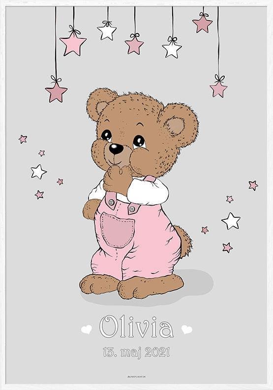 Dåbsplakat med Bamse Under Stjernerne – Unik Gaveidé