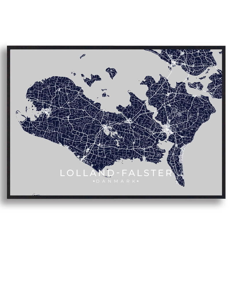 Lolland-Falster Plakat - Mørkeblå Kunstværk til Væggen