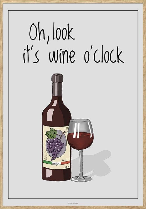 Vinplakat - Wine O Clock til vinelskere fra Unikplakat.dk