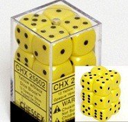 Opaque Gule D6 Terninger med Sorte - 12 Stk.
