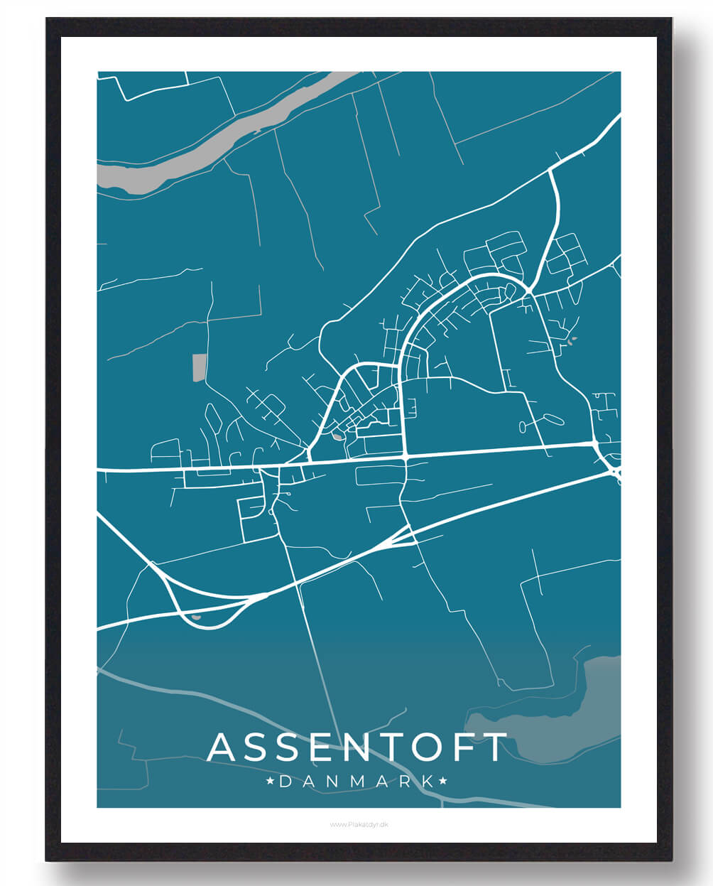 Assentoft By Plakat i Blå - Unik Plakat til Dit Hjem