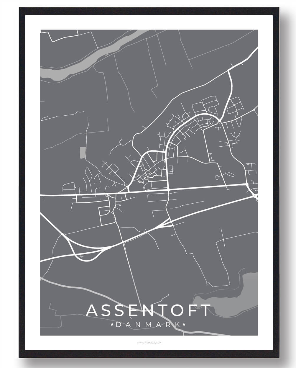 Assentoft By Plakat - Grå til Midtjylland