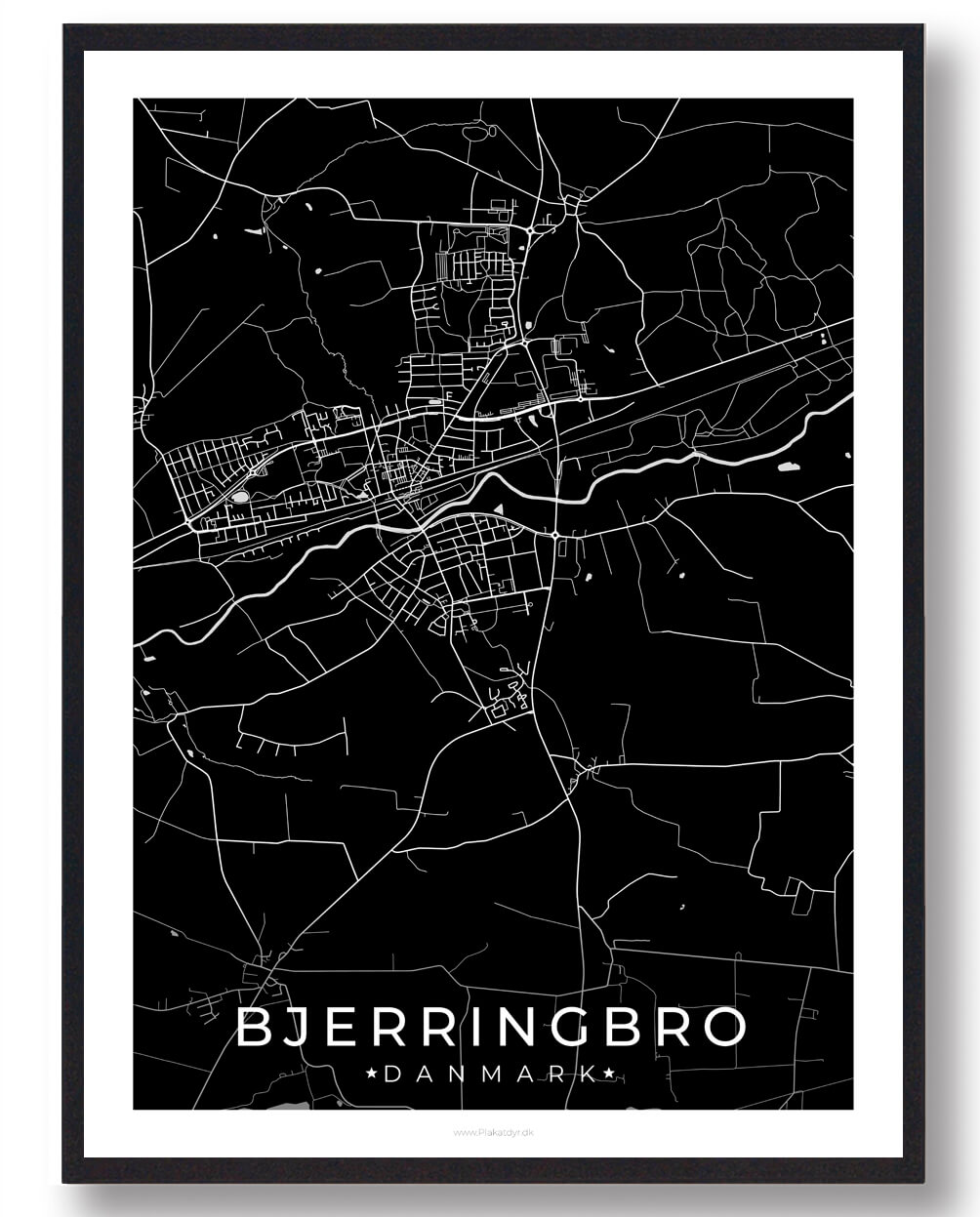Bjerringbro By Plakat - Sort til Dit Hjem