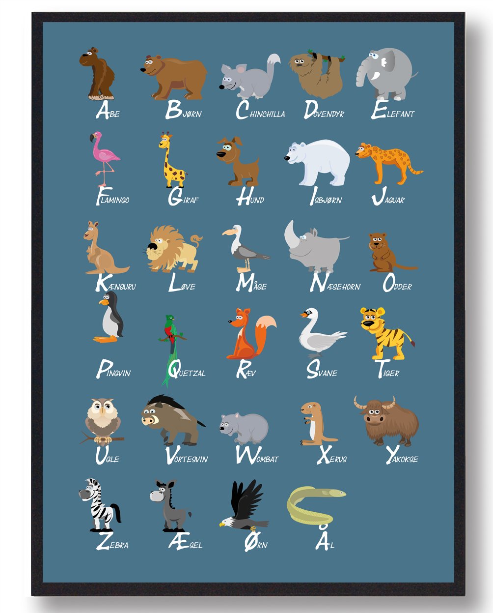 Blå ABC-plakat til børn – lær alfabetet sjovt!