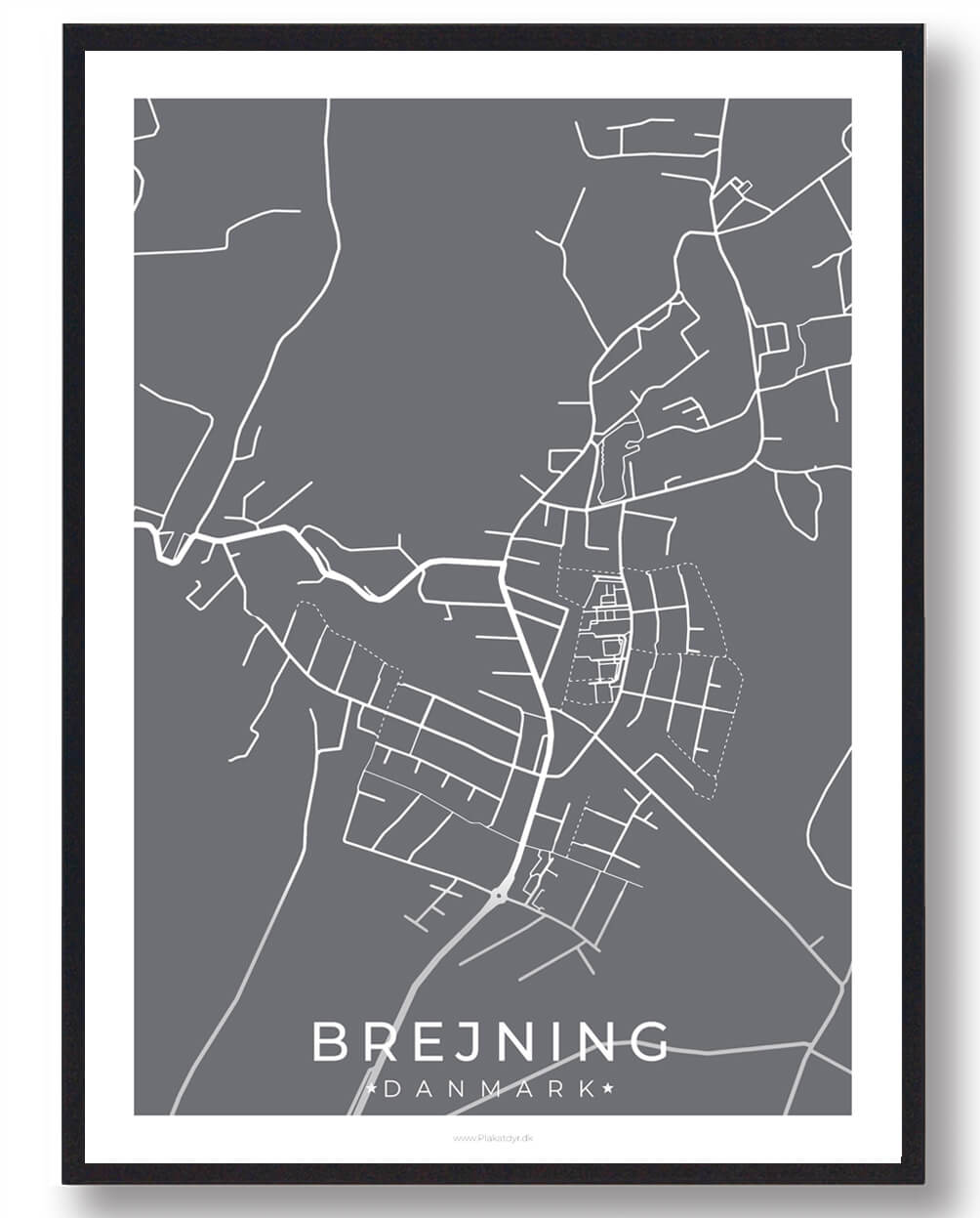 Brejning By Plakat - Grå til Dit Hjem