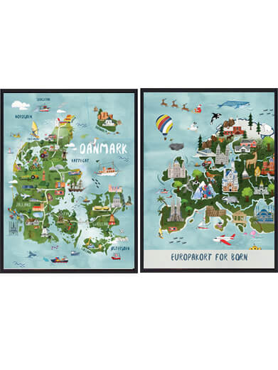 Håndtegnet Plakat af Danmark og Europa til Børn
