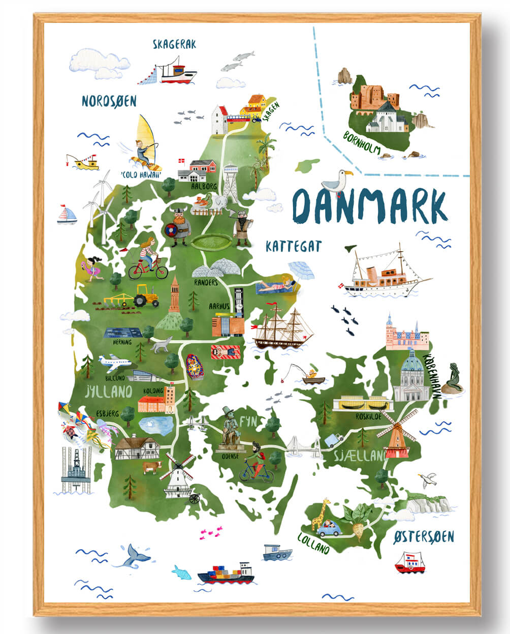 Håndtegnet Danmarkskort Plakat til Børn - Læring & Æstetik