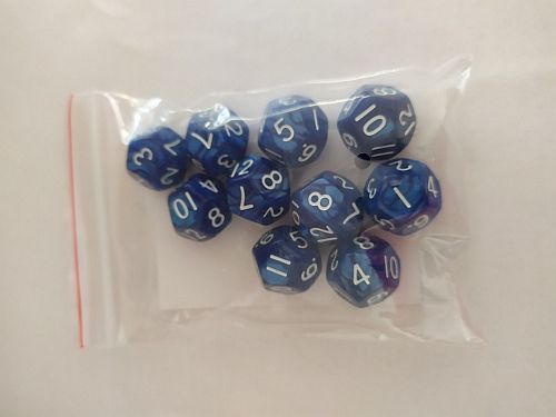 10 Terninger D12 - Kaissa Dice i Perle Blå Hvid