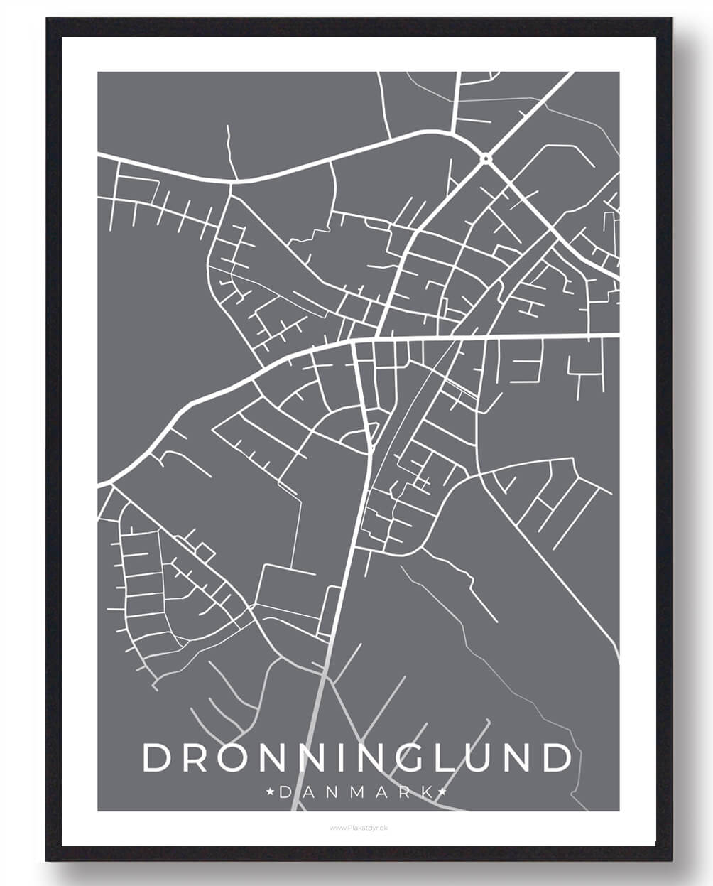 Dronninglund By Plakat - Grå til Skarp Pris!