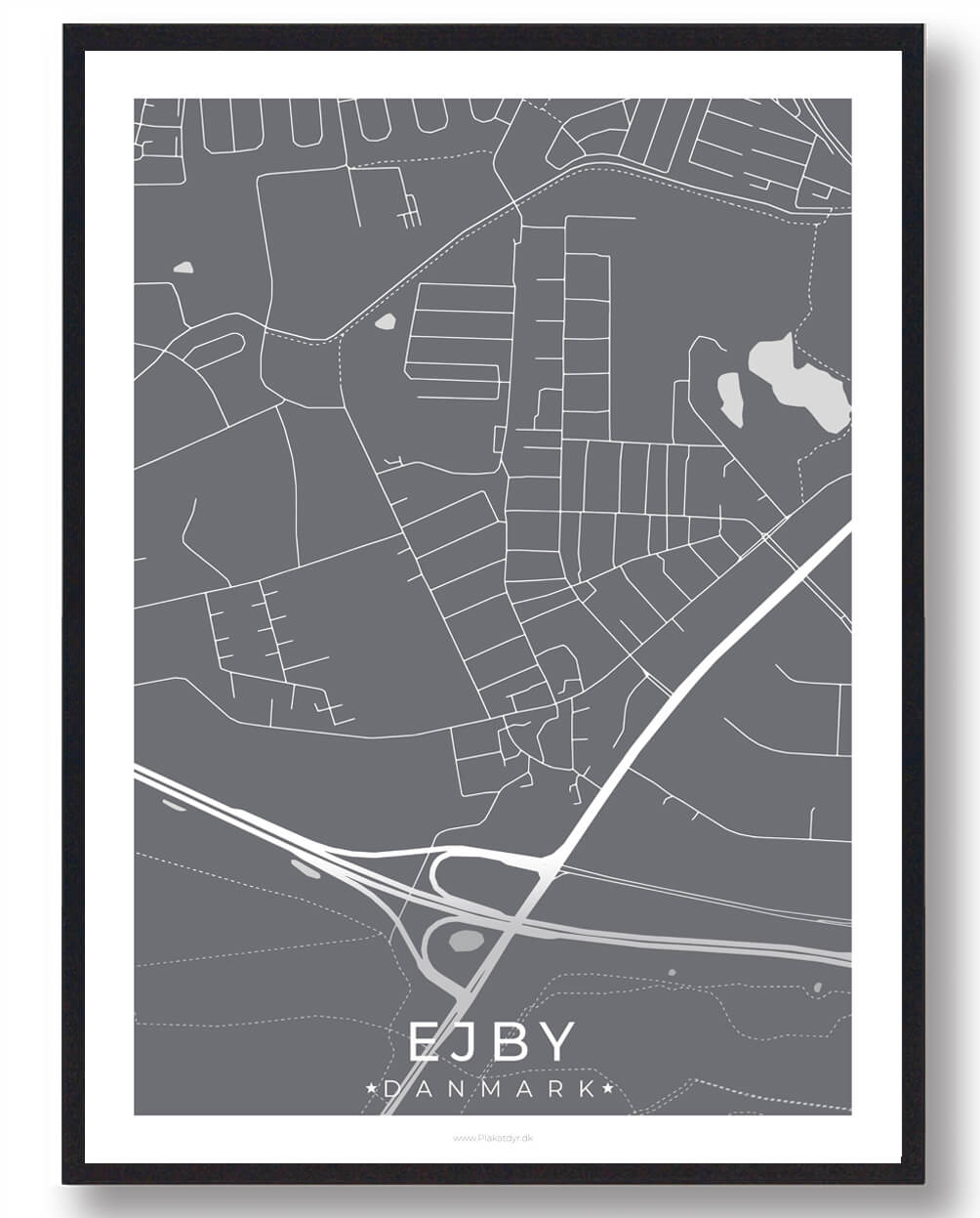 Ejby By Plakat - Grå fra Plakatdyr.dk på tilbud!