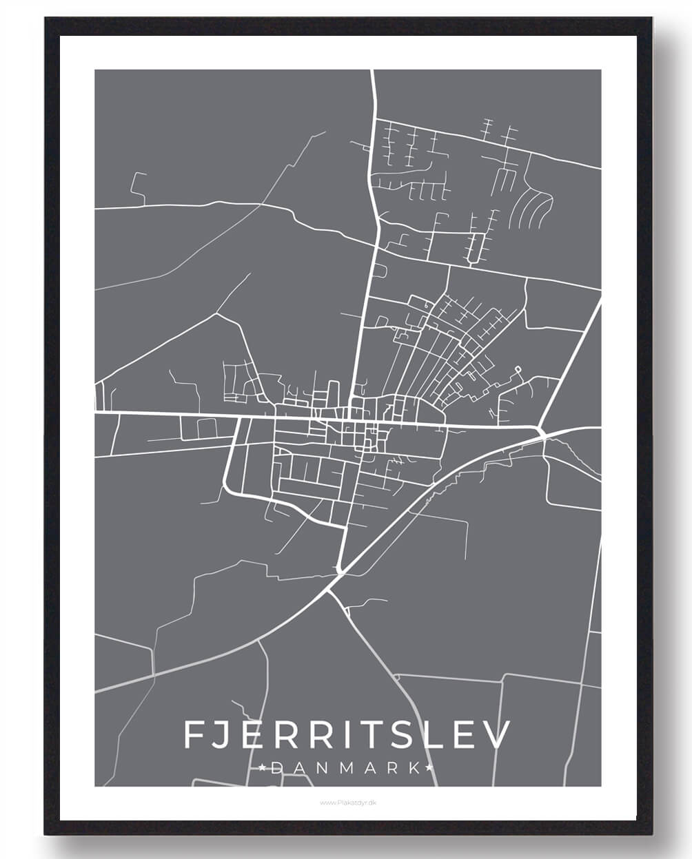 Fjerritslev By Plakat - Grå tilbud fra Plakatdyr.dk