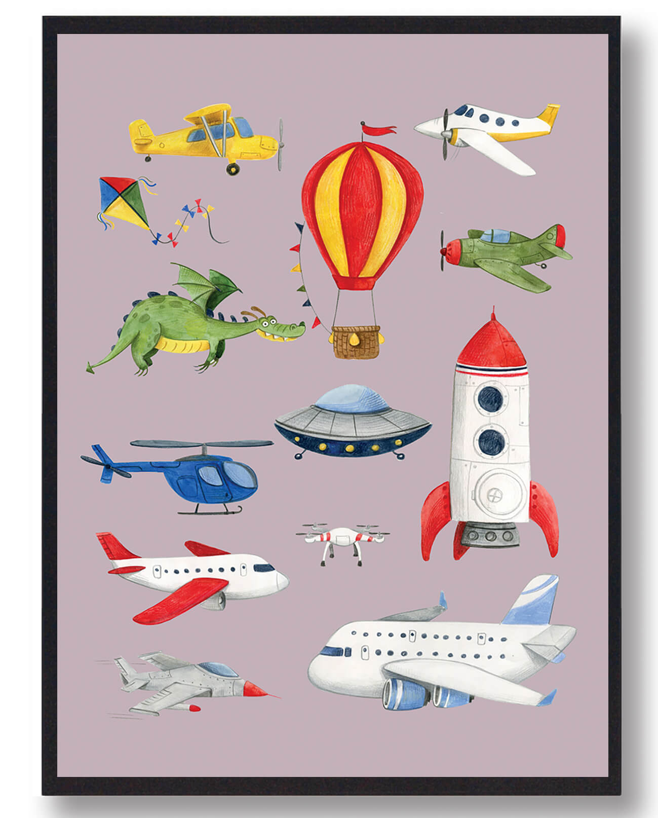 Fly og Helikopter Håndtegnet Plakat i Lyserød