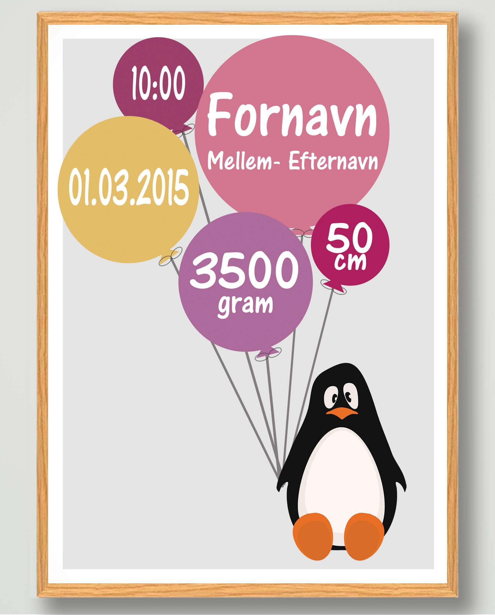 Fødselsplakat med Pingvin - Unik Plakat til Dit Barn