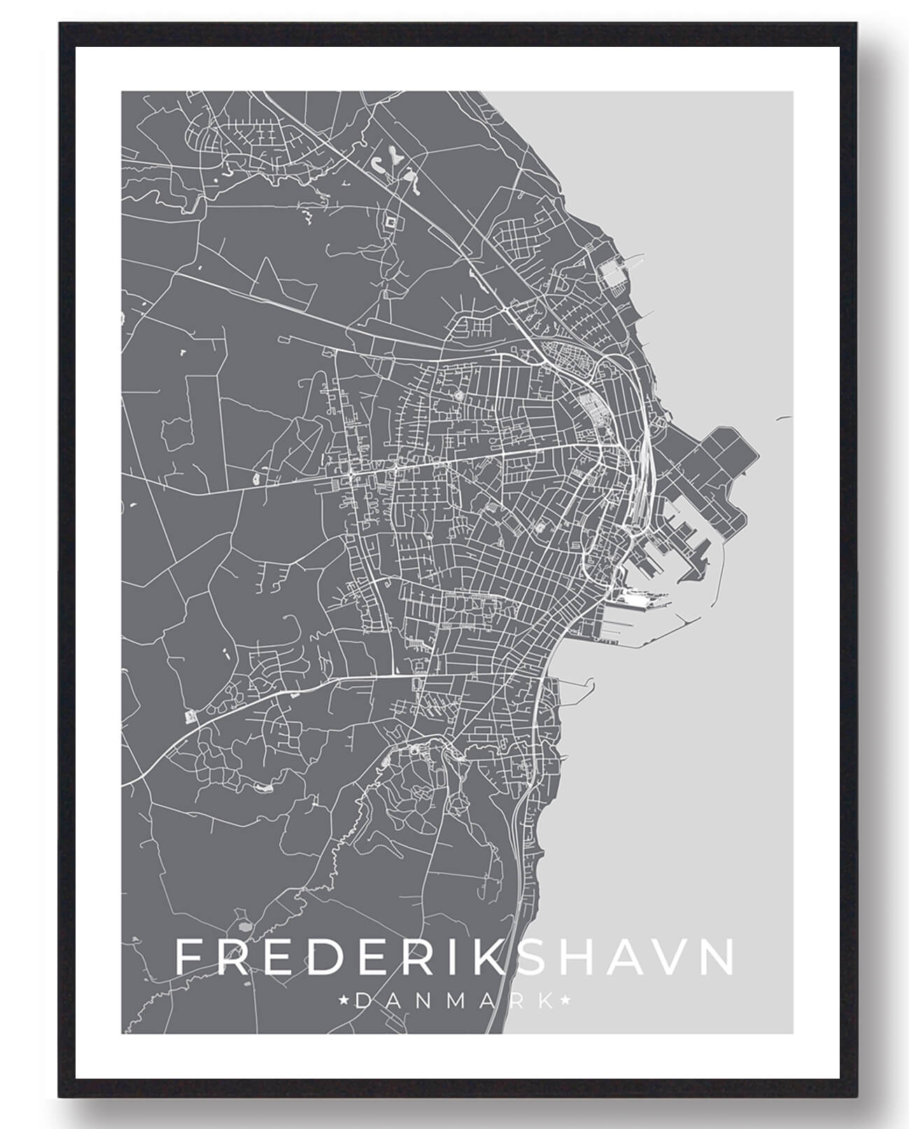 Frederikshavn By Plakat i Grå – Udsalg hos Plakatdyr.dk
