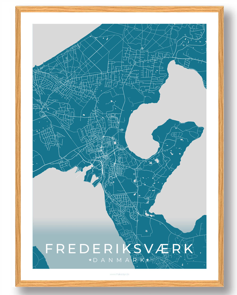 Frederiksværk Byplakat – Blå Design til Dit Hjem
