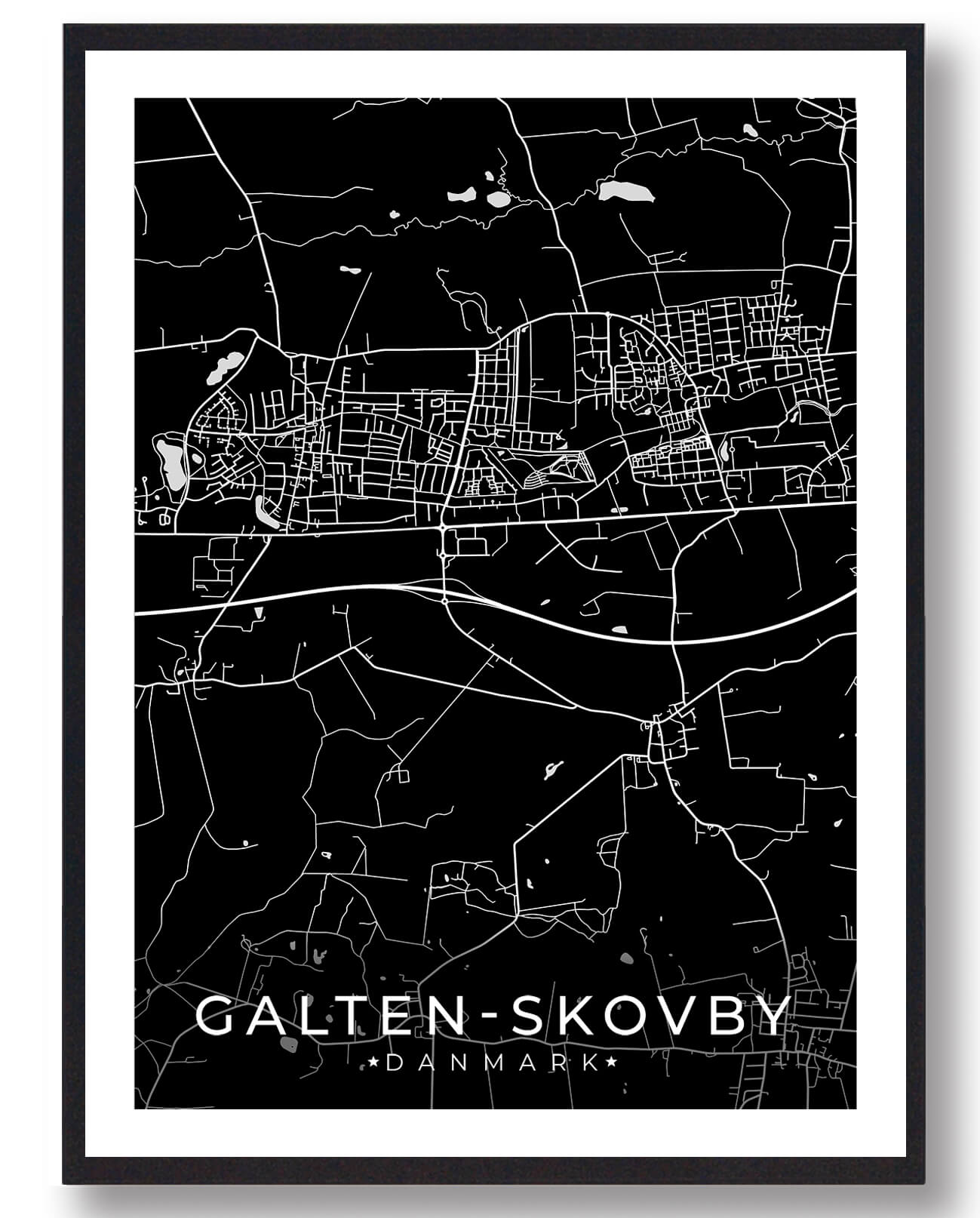 Galten-Skovby By Plakat - Sort Design til Dit Hjem