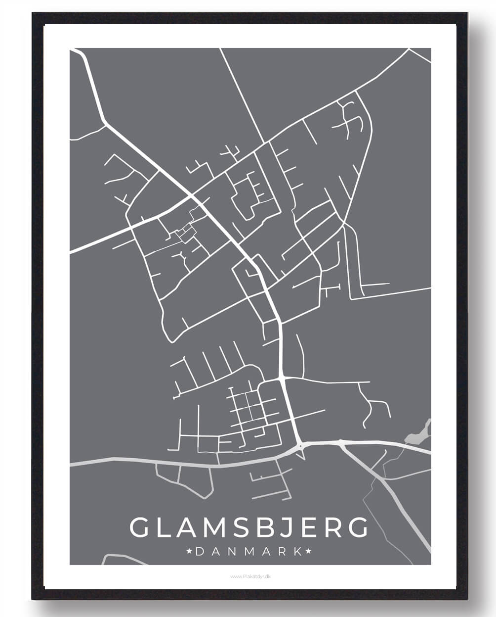 Glamsbjerg By Plakat - Grå tilbud hos Plakatdyr.dk