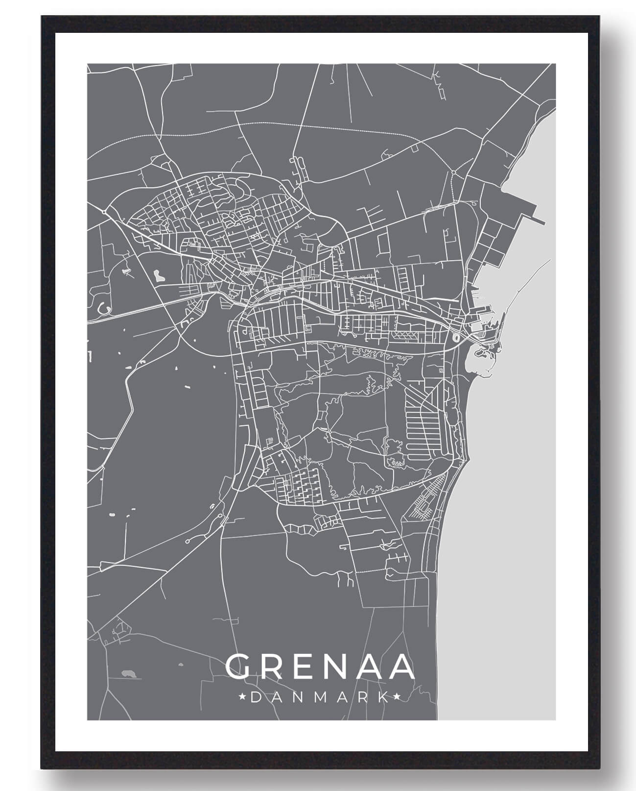 Grenaa By Plakat - Elegant Grå Design fra Plakatdyr.dk