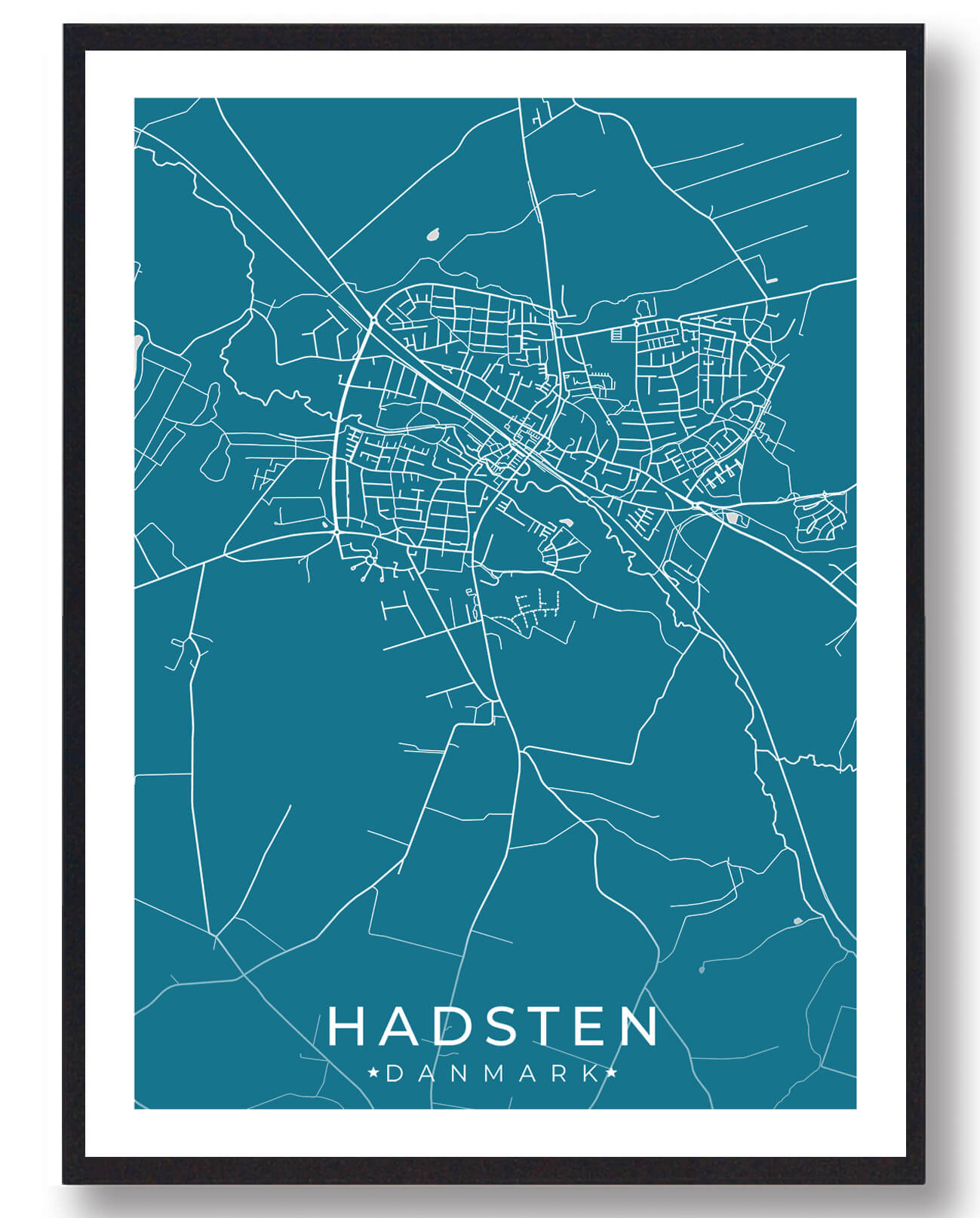 Hadsten By Plakat - Blå til Midtjylland
