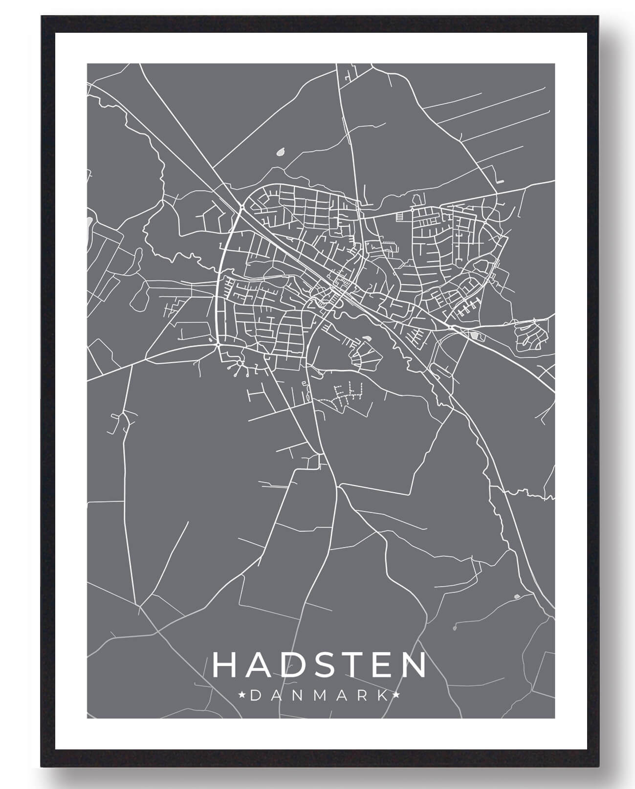 Hadsten By Plakat - Grå til Midtjylland
