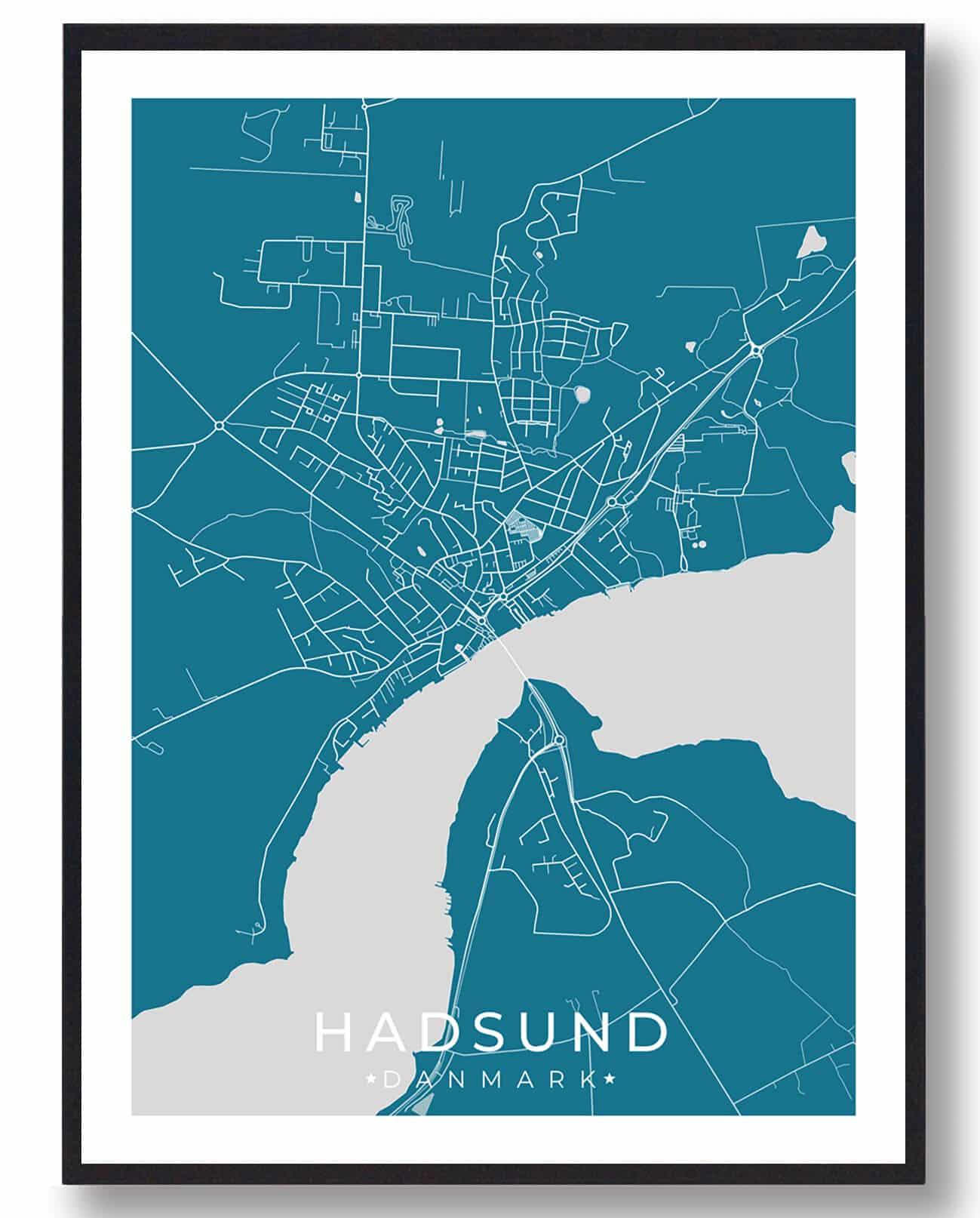 Hadsund By Plakat - Blå til din indretning