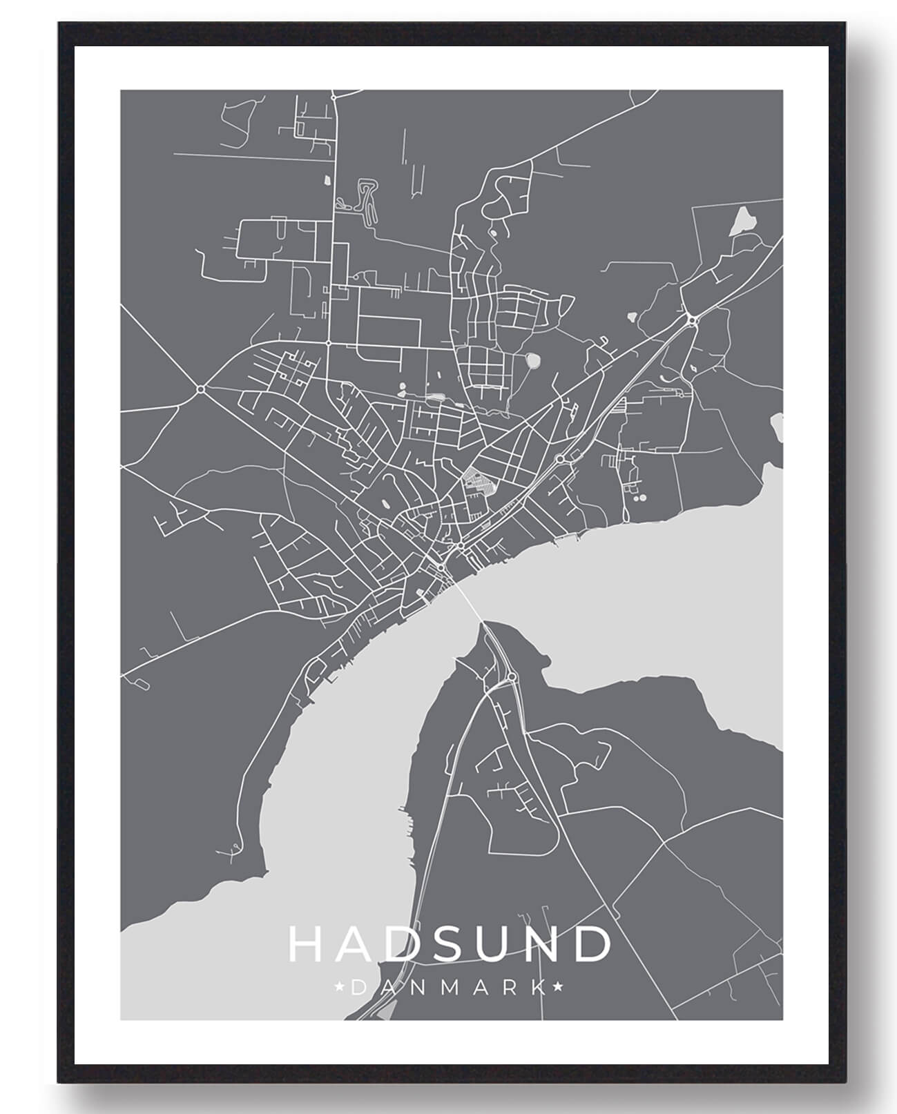 Hadsund By Plakat - Grå til din indretning