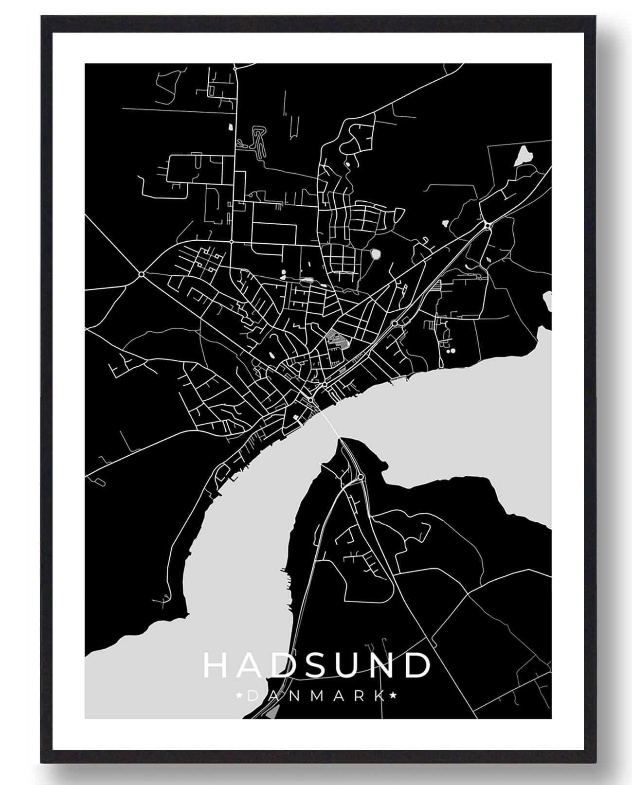 Hadsund By Plakat - Sort til din indretning