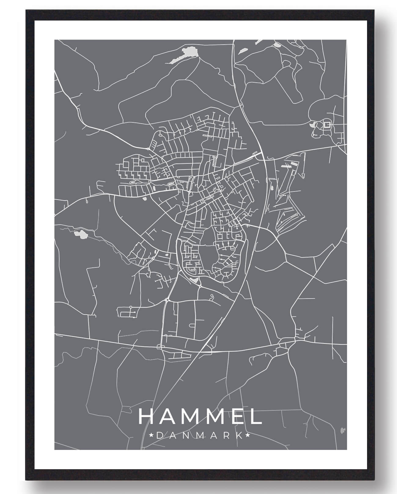 Hammel By Plakat - Grå til Midtjylland Udsalg