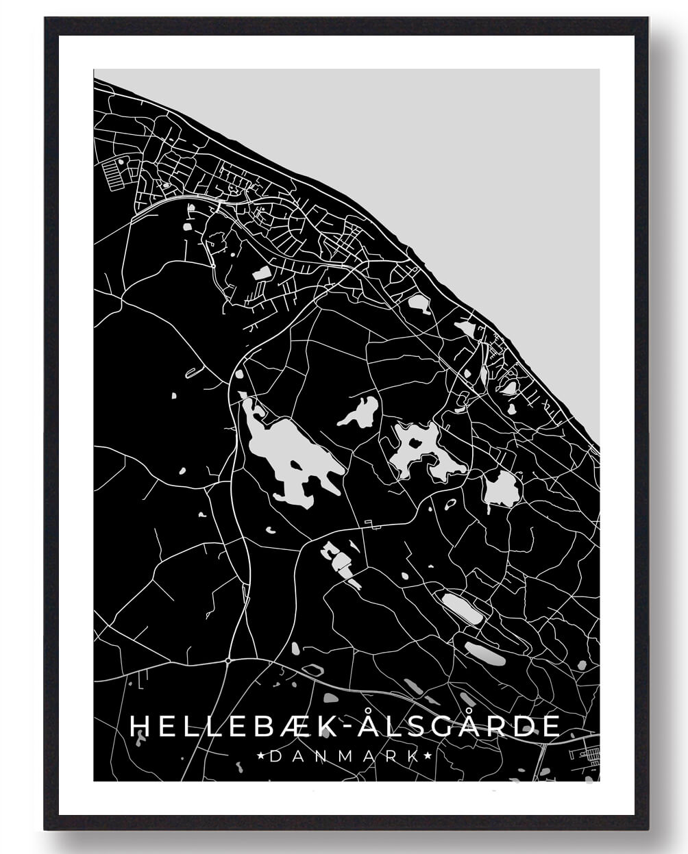 Hellebæk - Ålsgårde By Plakat i Sort - Udsalg!