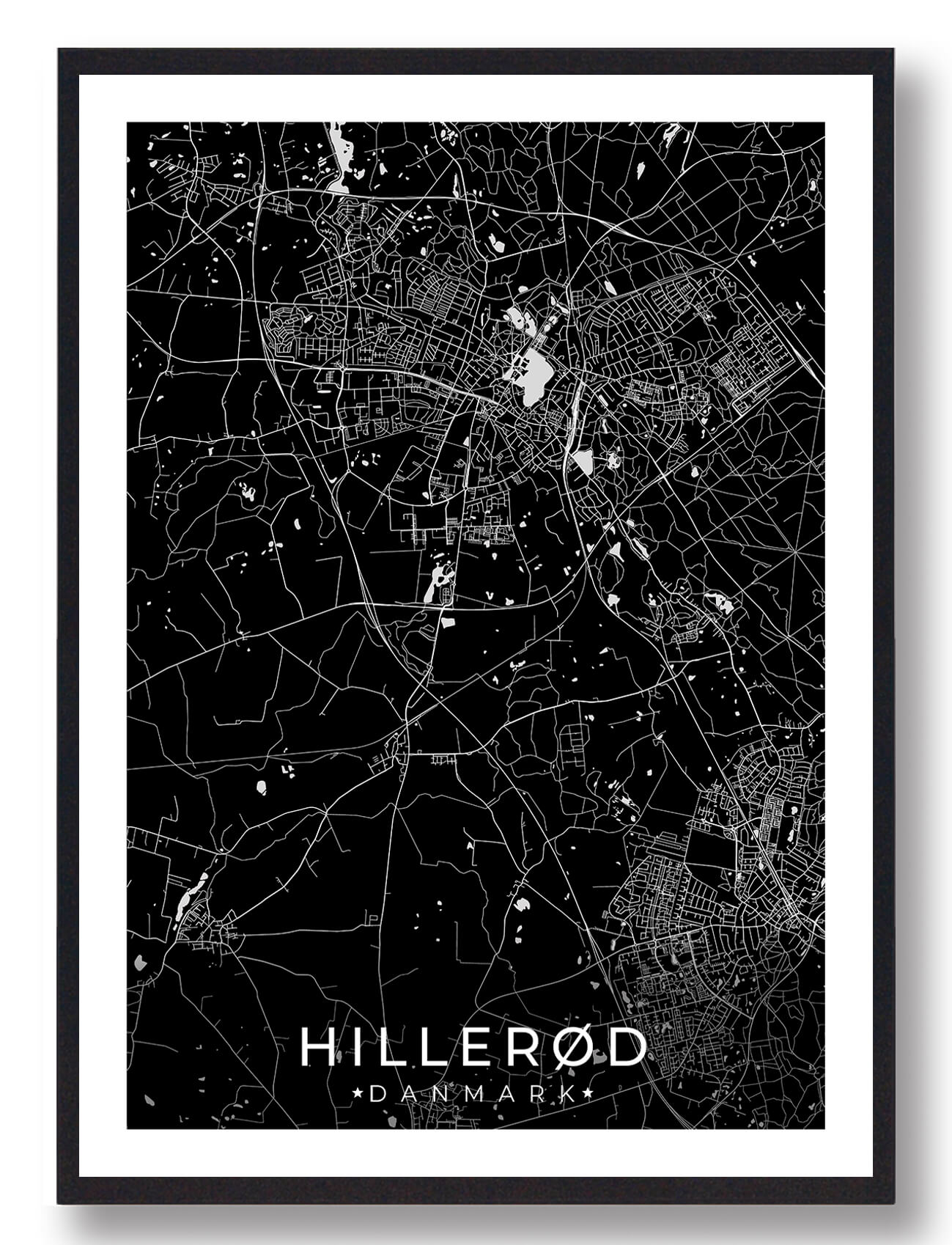 Hillerød By Plakat – Elegant Sort Design til Dit Hjem