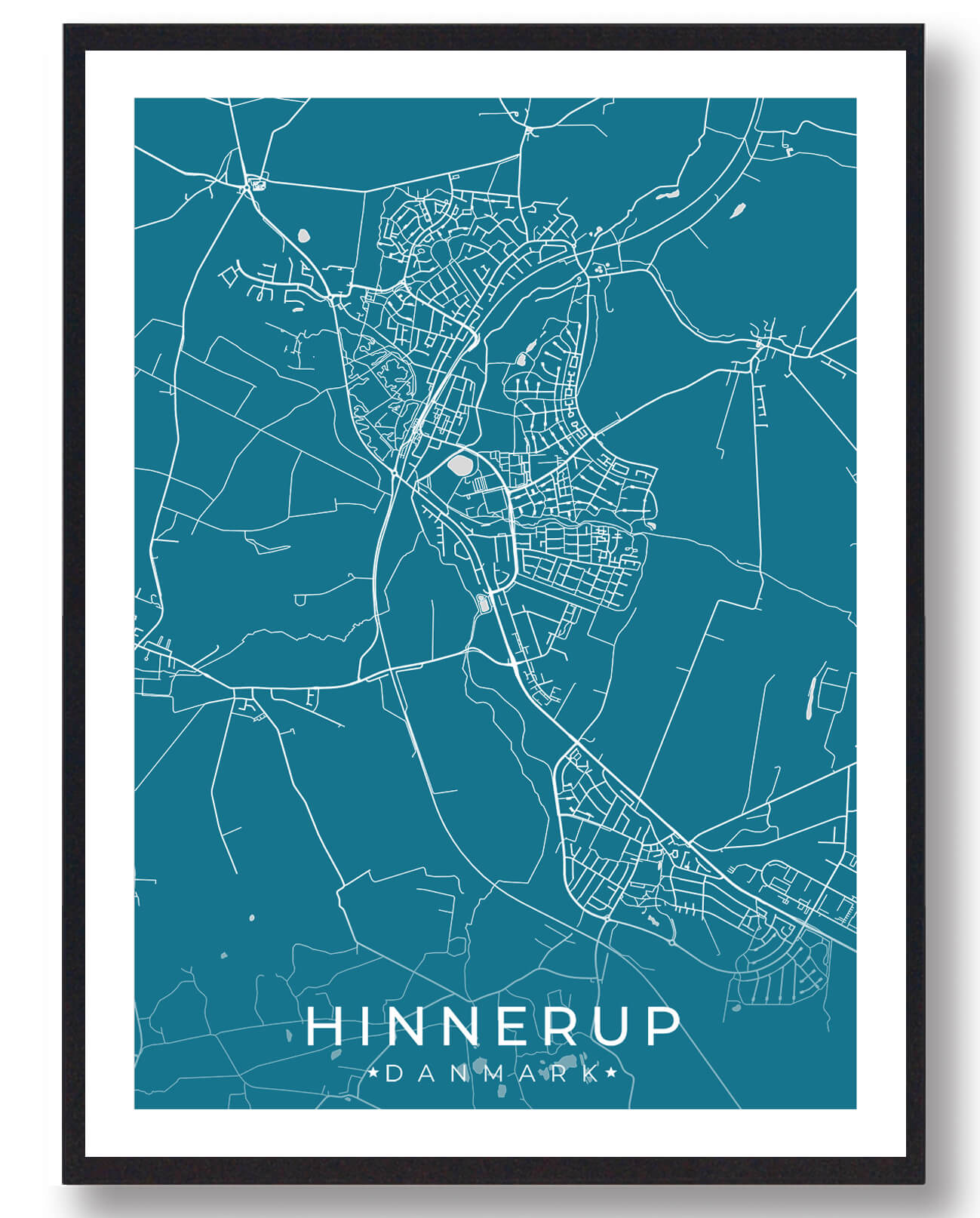 Hinnerup Byplakat – Blå Design til Din Væg