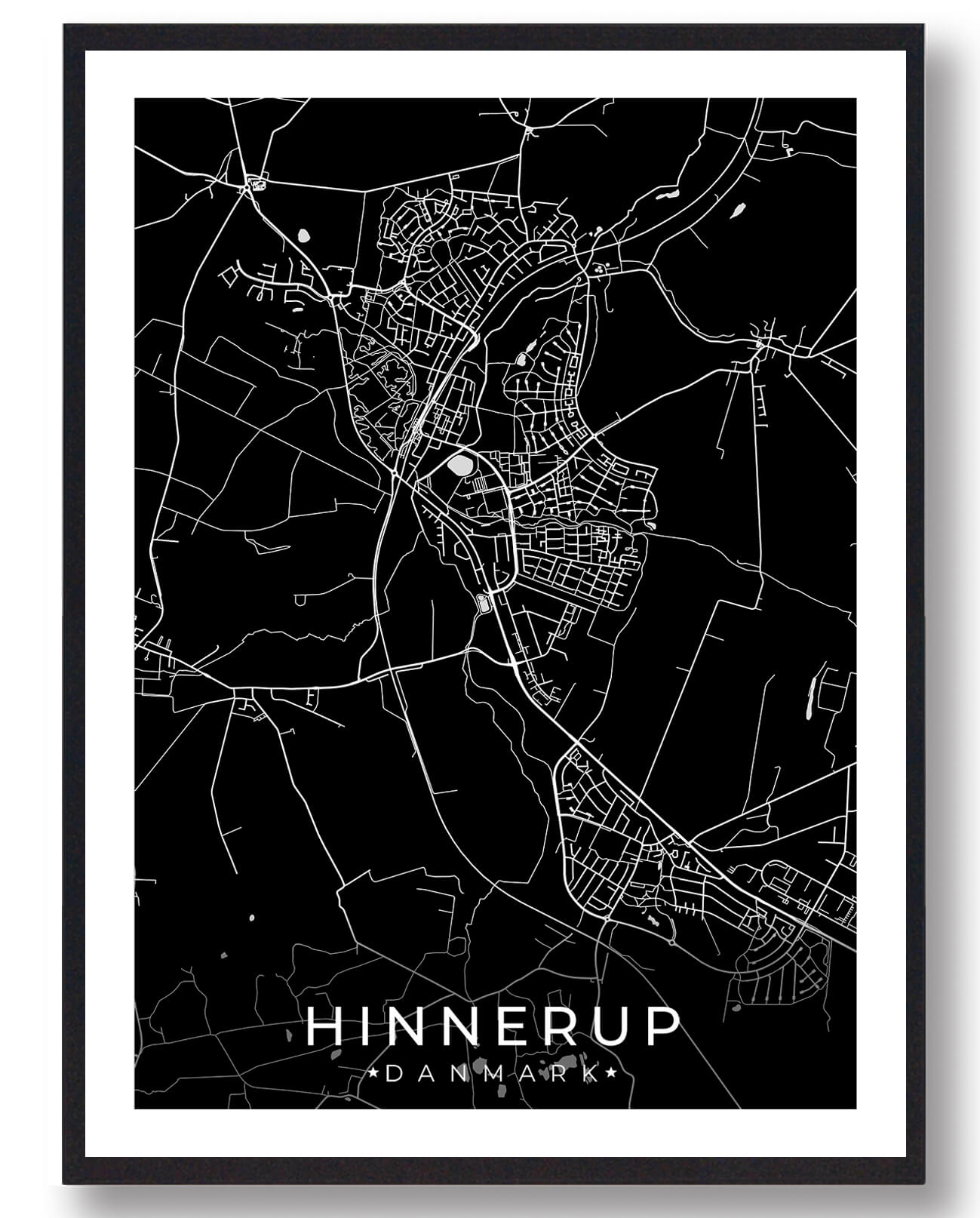 Hinnerup Byplakat – Sort Design til Væggen