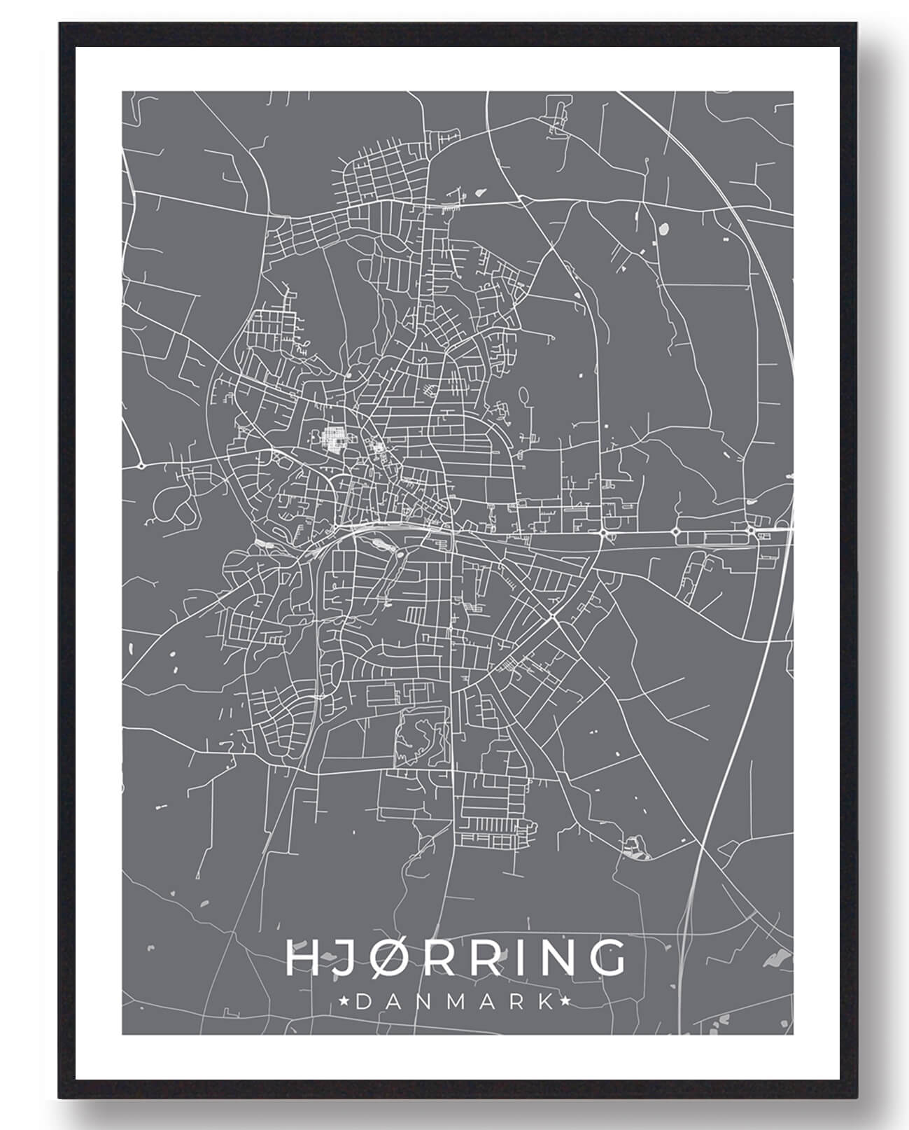 Hjørring Byplakat i Grå – Vis din stolthed over Nordjylland