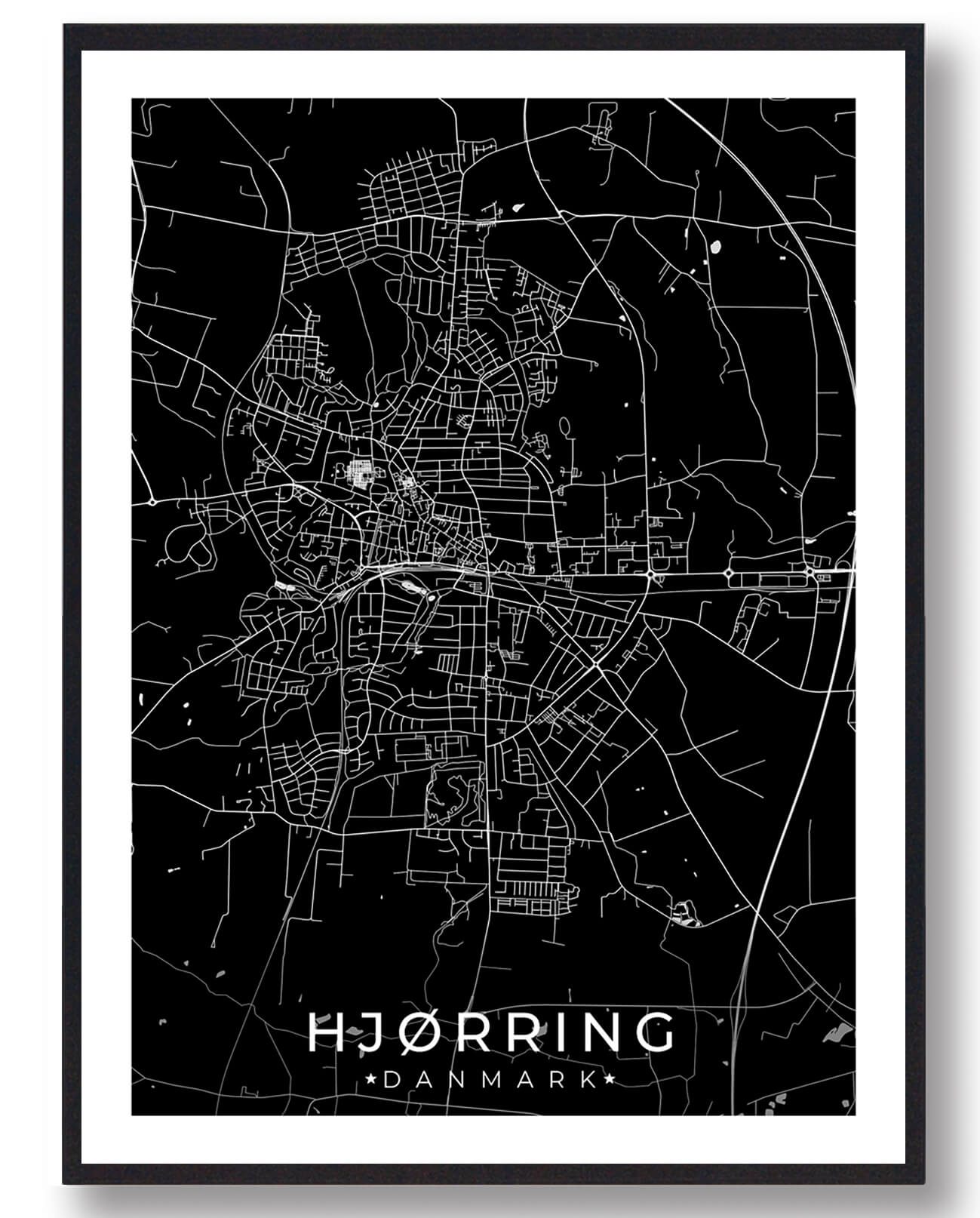 Hjørring By Plakat - Sort Design til Dit Hjem