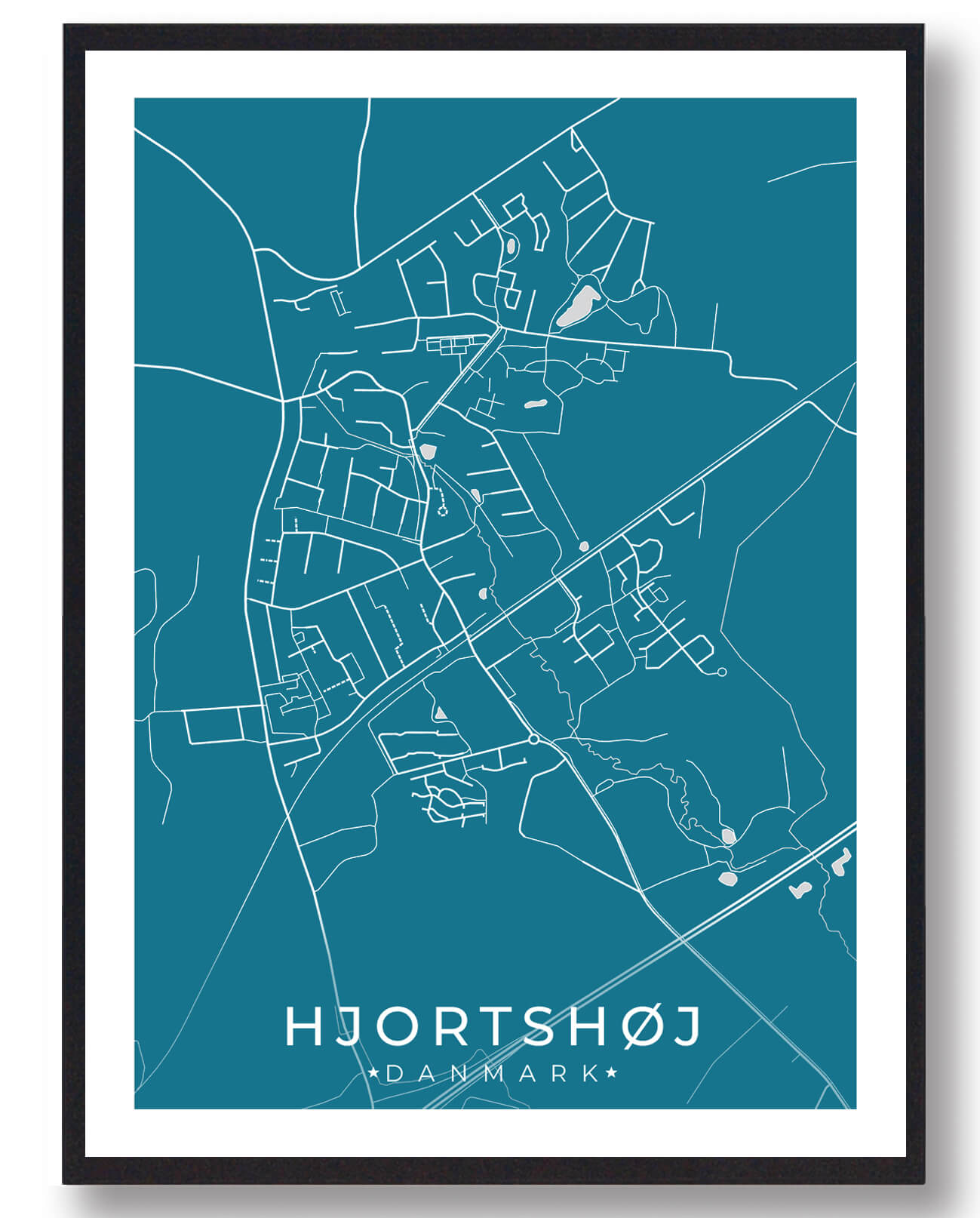 Hjortshøj By Plakat - Blå Dekoration til Dit Hjem