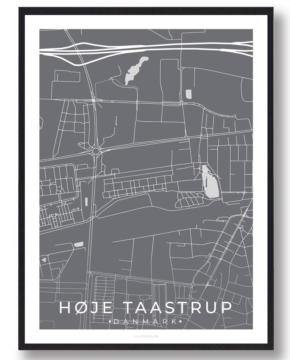 Høje-Taastrup By Plakat - Grå på Tilbud