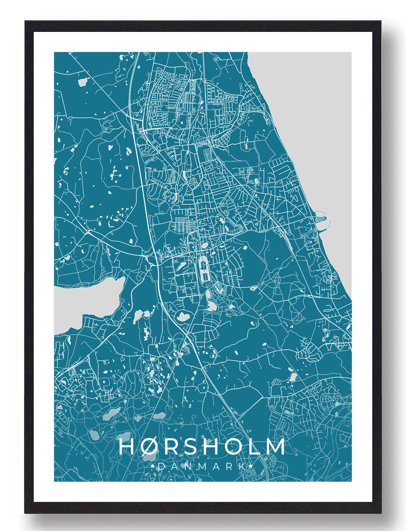 Hørsholm By Plakat – Blå Vægdekoration til Dit Hjem