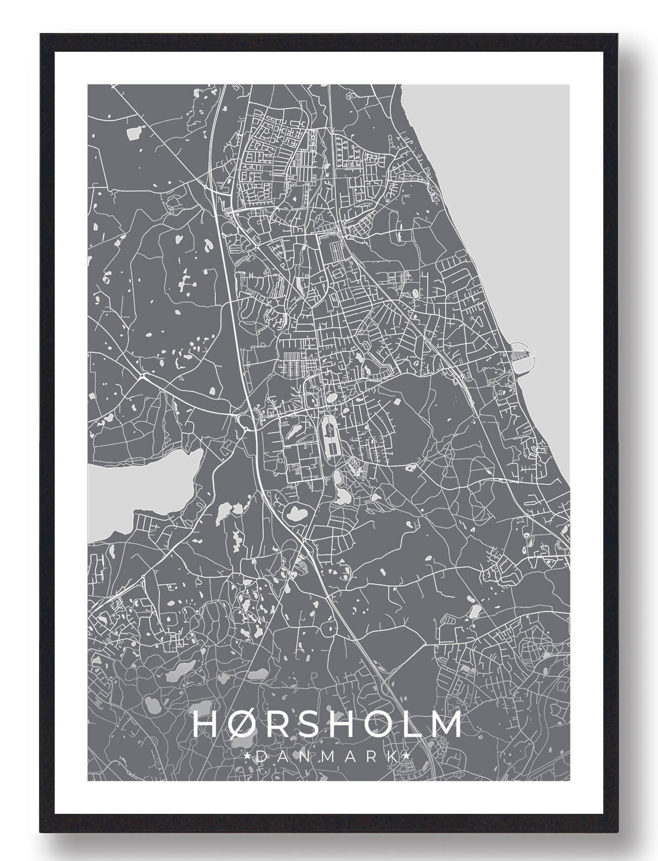 Hørsholm By Plakat i Grå - Elegant Vægdekoration
