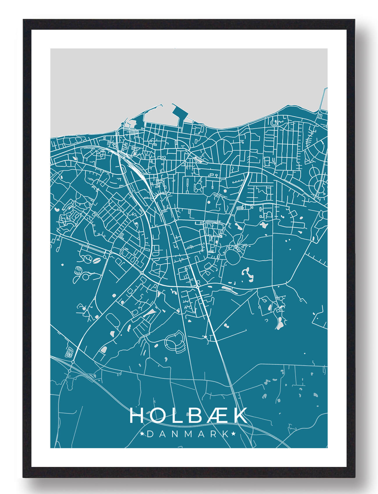 Holbæk Byplakat - Blå Design til Dit Hjem