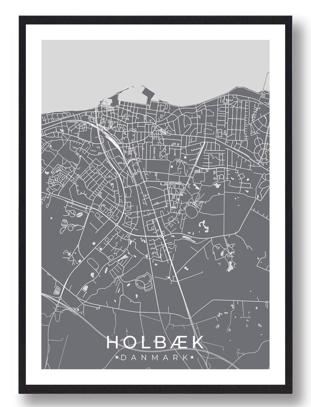 Holbæk Byplakat – Grå Design til Dit Hjem