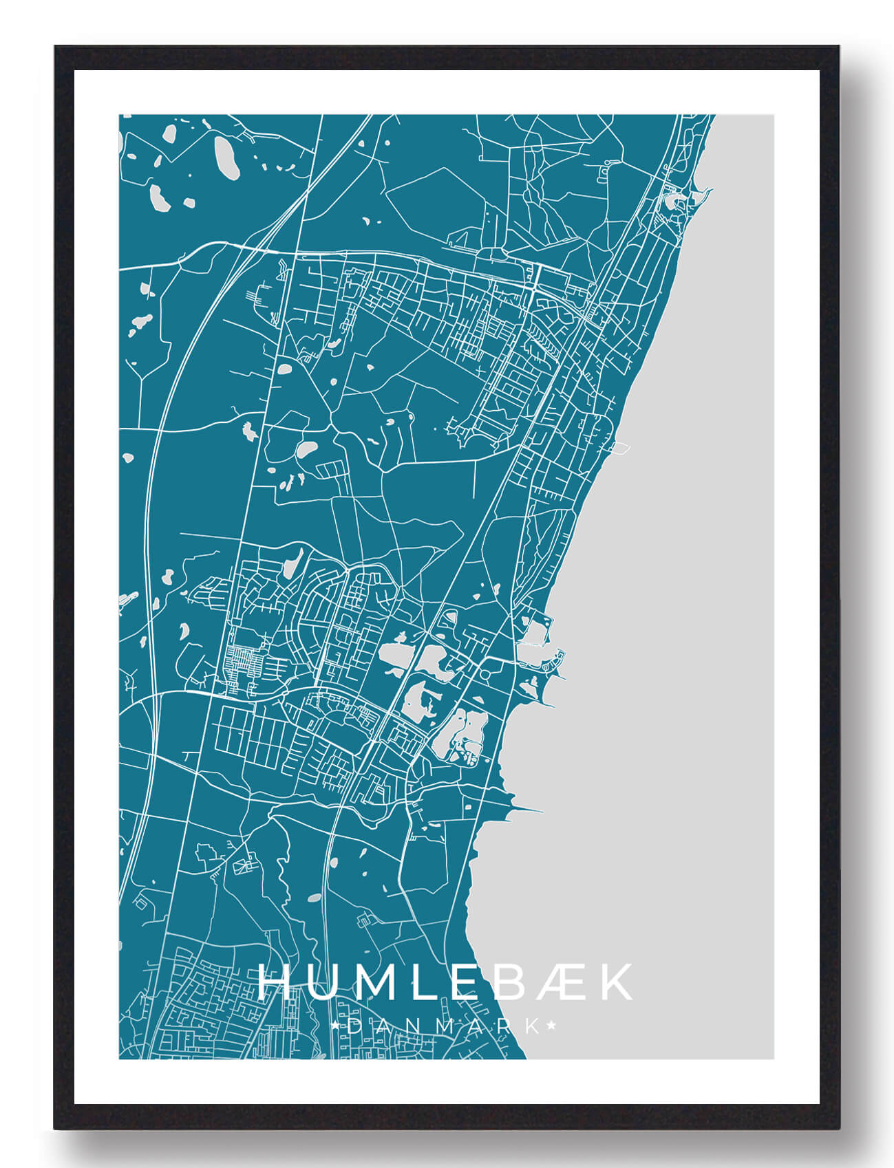 Humlebæk By Plakat - Blå tilbud fra Plakatdyr.dk
