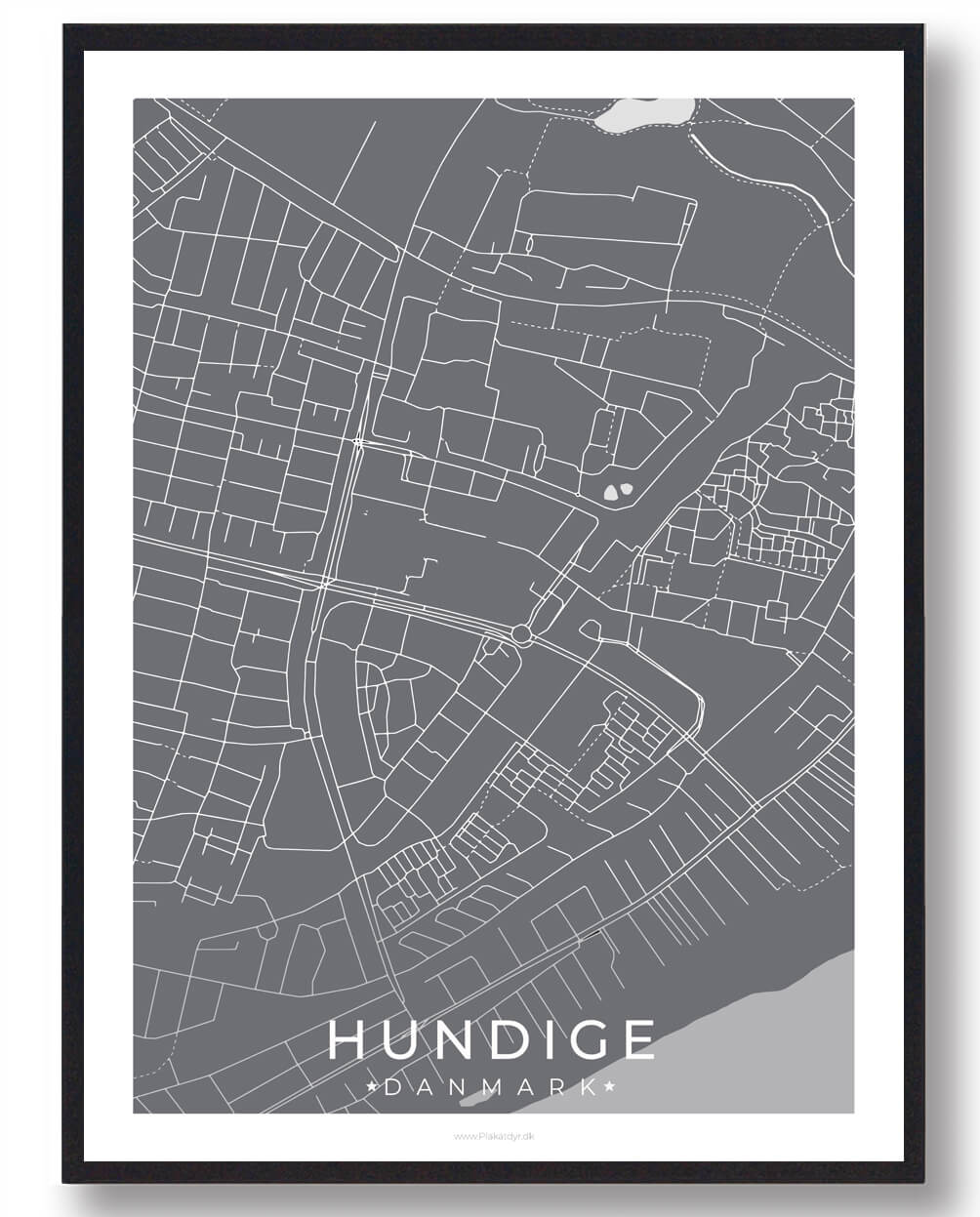 Hundige By Plakat - Grå fra Plakatdyr.dk