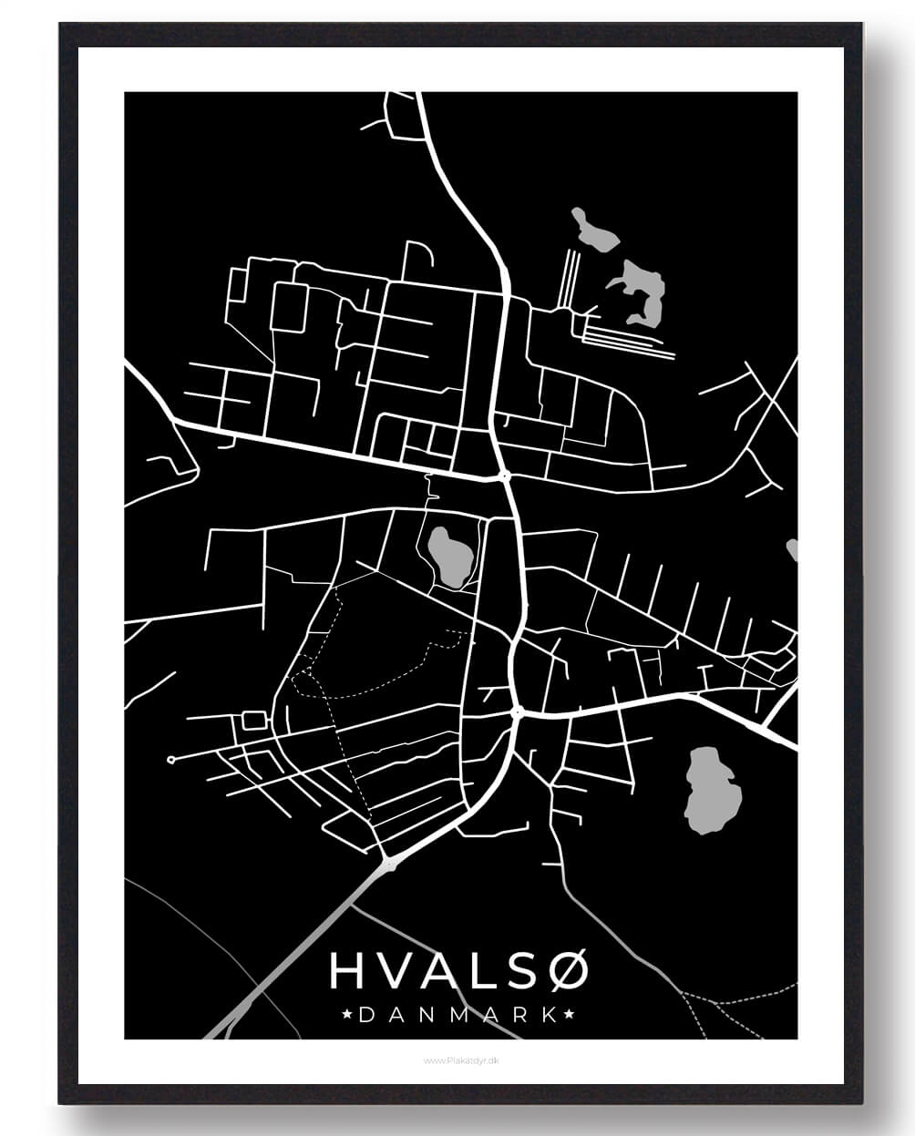 Hvalsø By Plakat - Sort til Dit Hjem