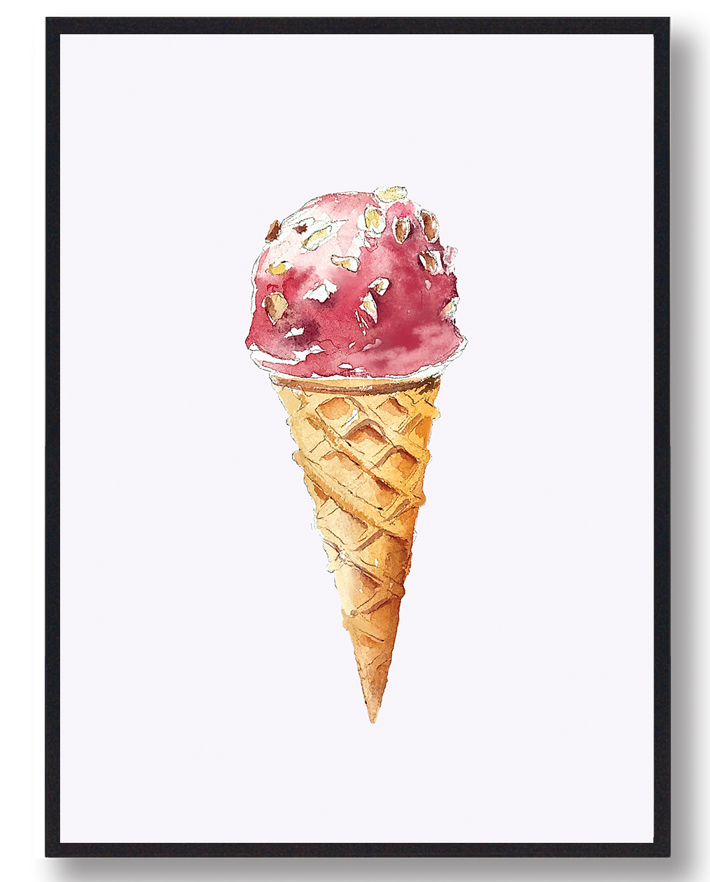 Håndtegnet plakat af isvaffel med jordbær - perfekt til hjemmet!