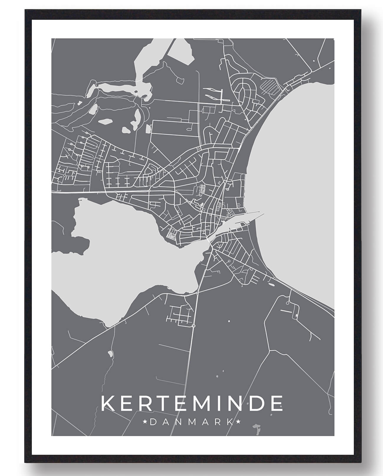 Kerteminde By Plakat - Grå Illustration til Dit Hjem