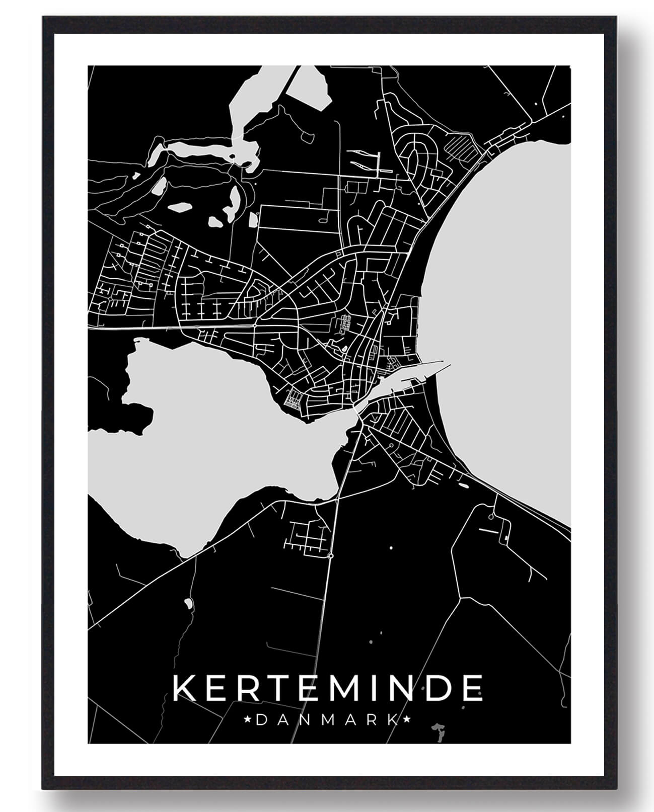 Kerteminde By Plakat - Sort Design til Dit Hjem