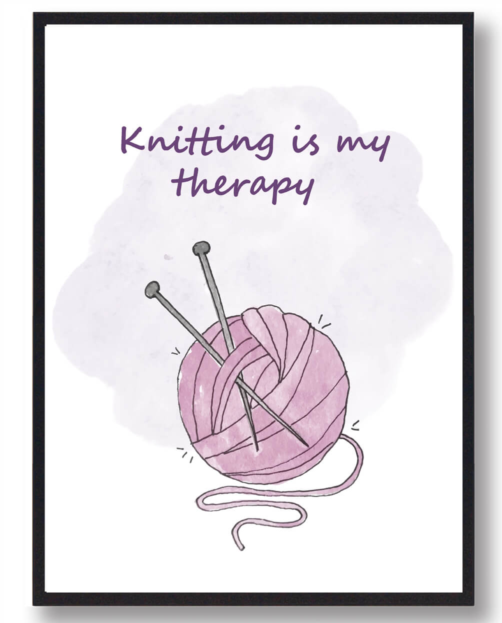 Strikkeplakat - Knitting Is My Therapy til dit hjem