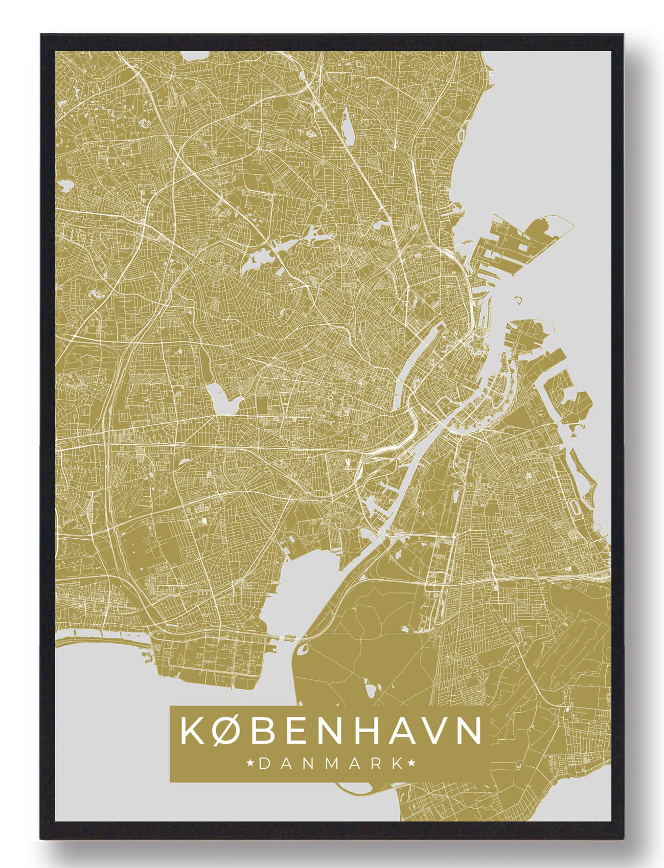 København Plakat - Guld, Unik Byplakat fra Plakatdyr.dk