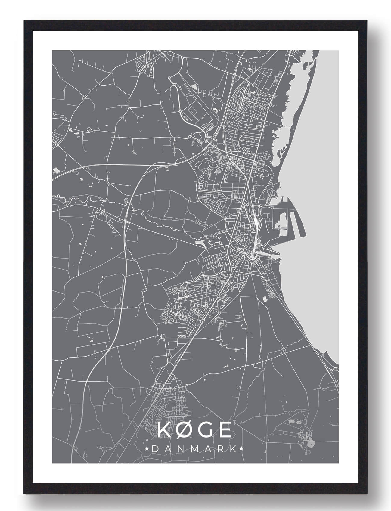 Køge By Plakat i Grå - Ideel til din indretning!