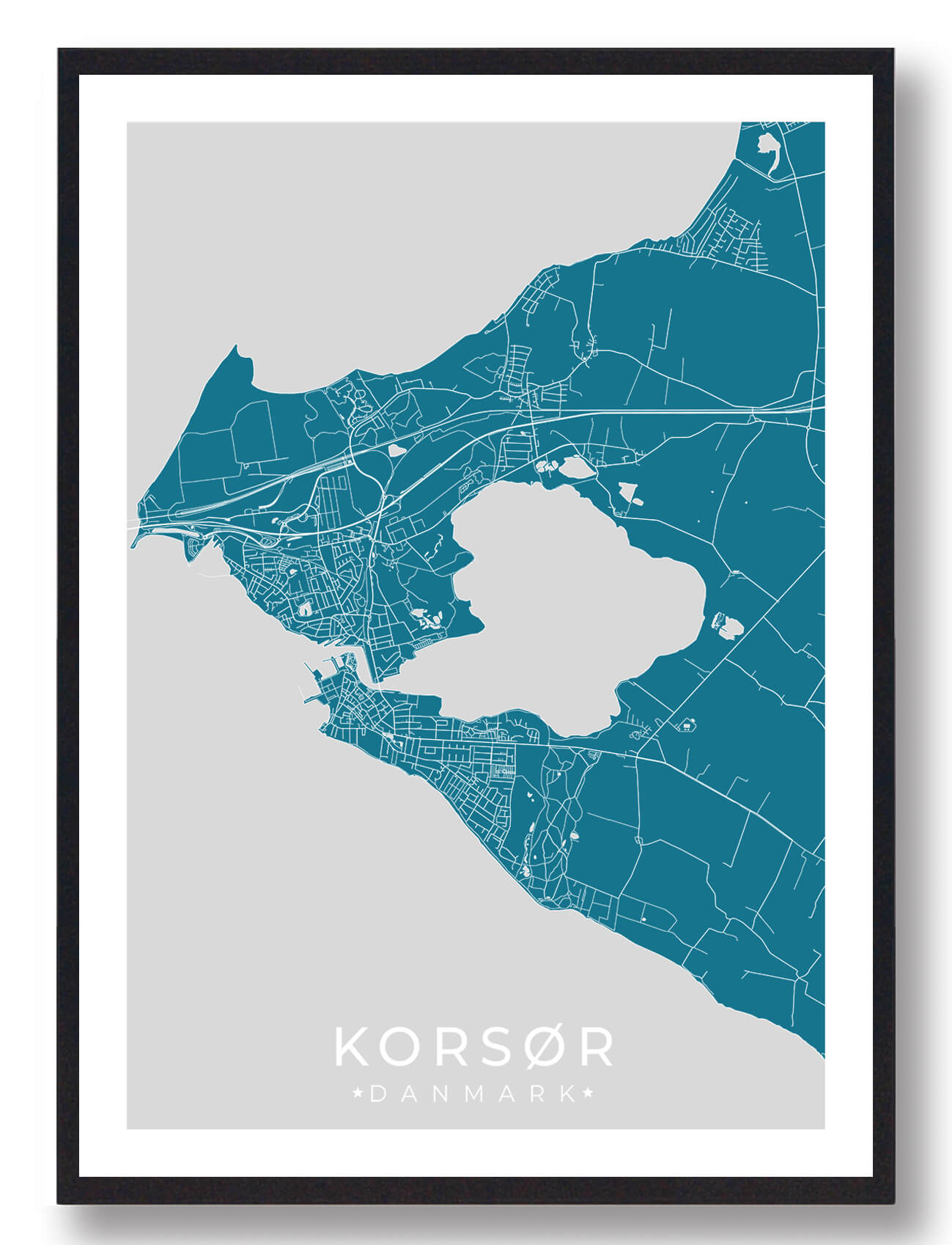 Korsør Byplakat – Blå til moderne hjemmedekoration